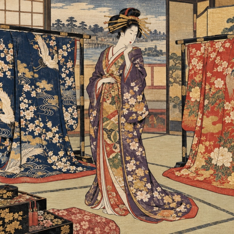 花魁体験の衣装選び…